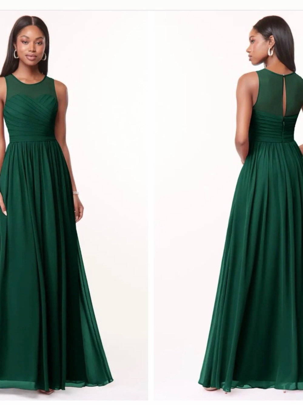 Azazie Nina Emerald Green Sleeveless Chiffon Maxi Dress